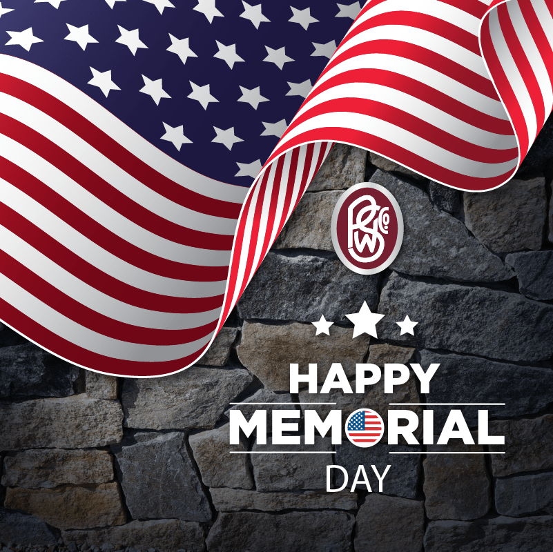 Happy Memorial Day graphic with stone background and the American flag